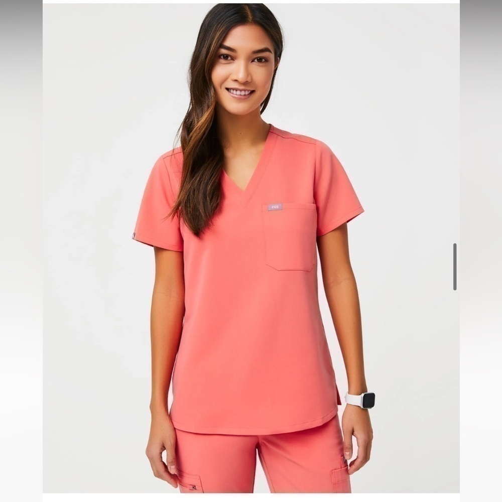 Figs Hot Coral XS Catarina Scrub Top limited edition